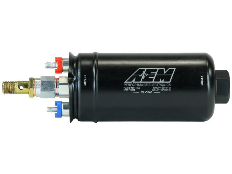 AEM 400LPH High Pressure Inline Fuel Pump - M18x1.5 Female Inlet to M12x1.5 Male Outlet - Order Your Parts - اطلب قطعك