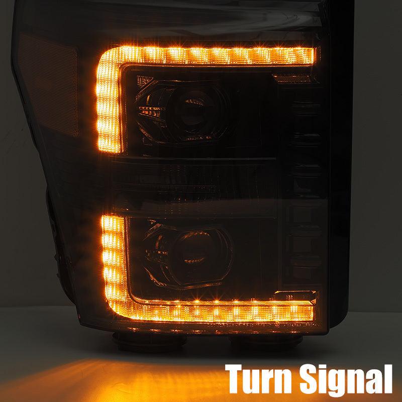 AlphaRex 11-16 Ford F-350 SD LUXX LED Proj Headlights Plank Style Alpha Blk w/Activ Light/Seq Signal - Order Your Parts - اطلب قطعك
