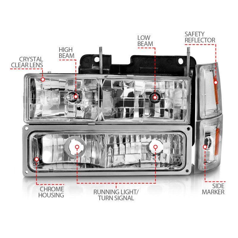 ANZO 88-98 Chevrolet C1500 Crystal Headlights Chrome w/ Signal and Side Marker Lights - Order Your Parts - اطلب قطعك