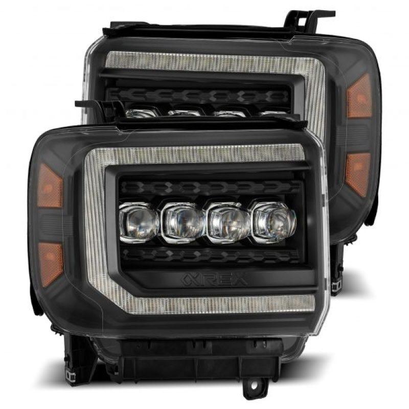 AlphaRex 14-18 GMC Sierra NOVA LED Proj Headlights Plank Style Black w/Activ Light/Seq Signal/DRL - Order Your Parts - اطلب قطعك