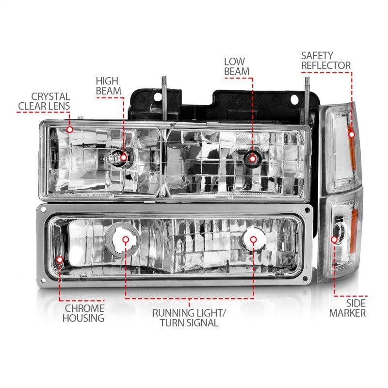 ANZO 88-98 Chevrolet C1500 Crystal Headlights Chrome w/ Signal and Side Marker Lights - Order Your Parts - اطلب قطعك