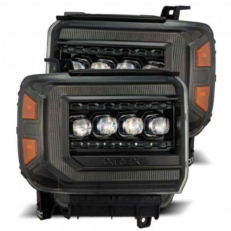 AlphaRex 14-18 GMC Sierra NOVA LED Proj Headlights Plnk Style Alpha Blk w/Activ Light/Seq Signal/DRL - Order Your Parts - اطلب قطعك